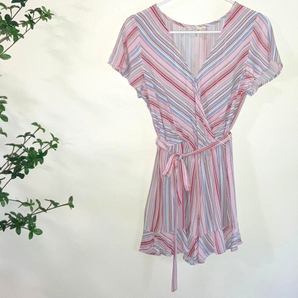 BeBop Striped Faux Wrap Romper